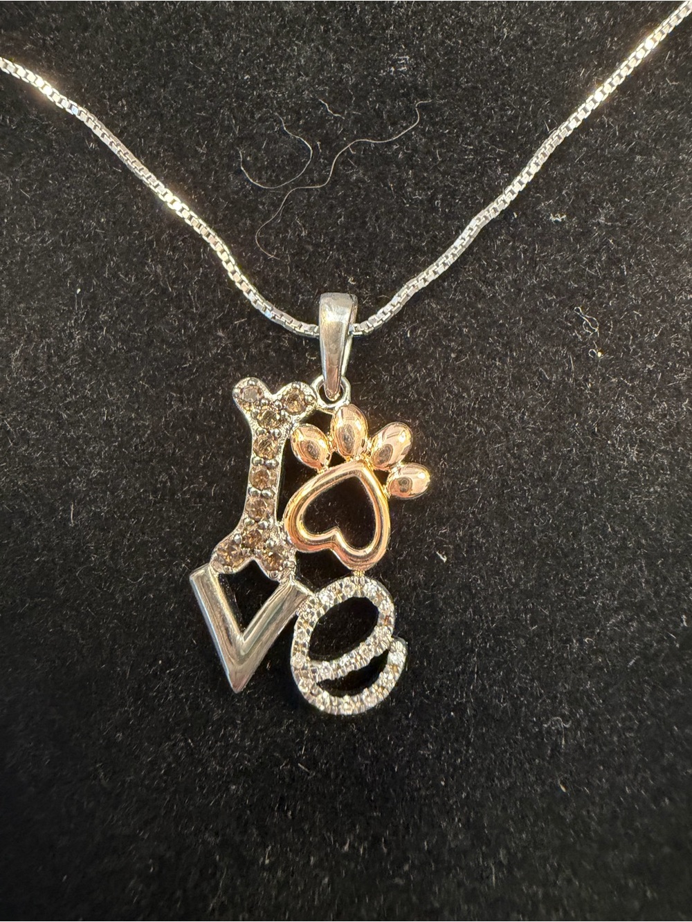 JARED Dog Paw Love Pendant Necklace - Silver and Rose Gold